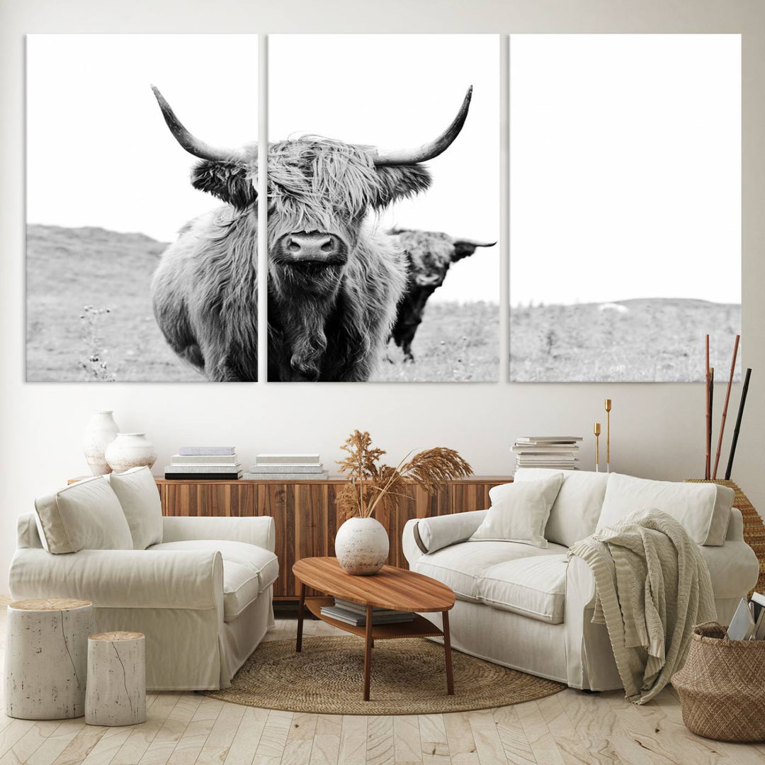 Beautiful Highland Cow Canvas Wall Art, Framed Highland Cow Canvas Decor