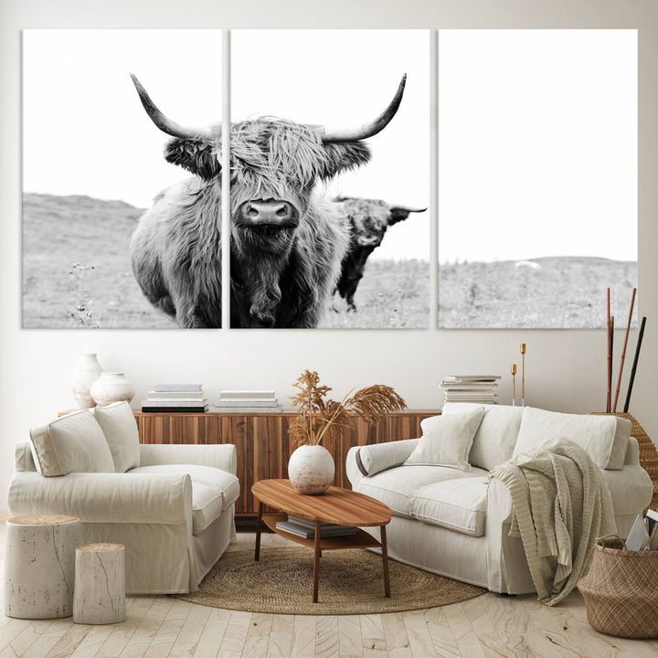 Beautiful Highland Cow Canvas Wall Art, Framed Highland Cow Canvas Decor