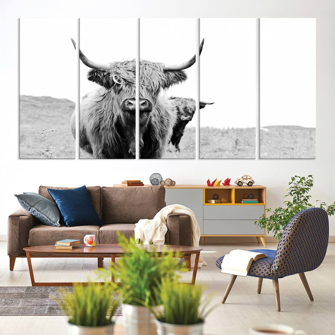 Beautiful Highland Cow Canvas Wall Art, Framed Highland Cow Canvas Decor