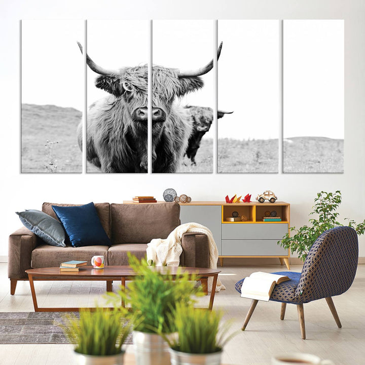 Beautiful Highland Cow Canvas Wall Art, Framed Highland Cow Canvas Decor