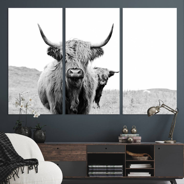 Beautiful Highland Cow Canvas Wall Art, Framed Highland Cow Canvas Decor
