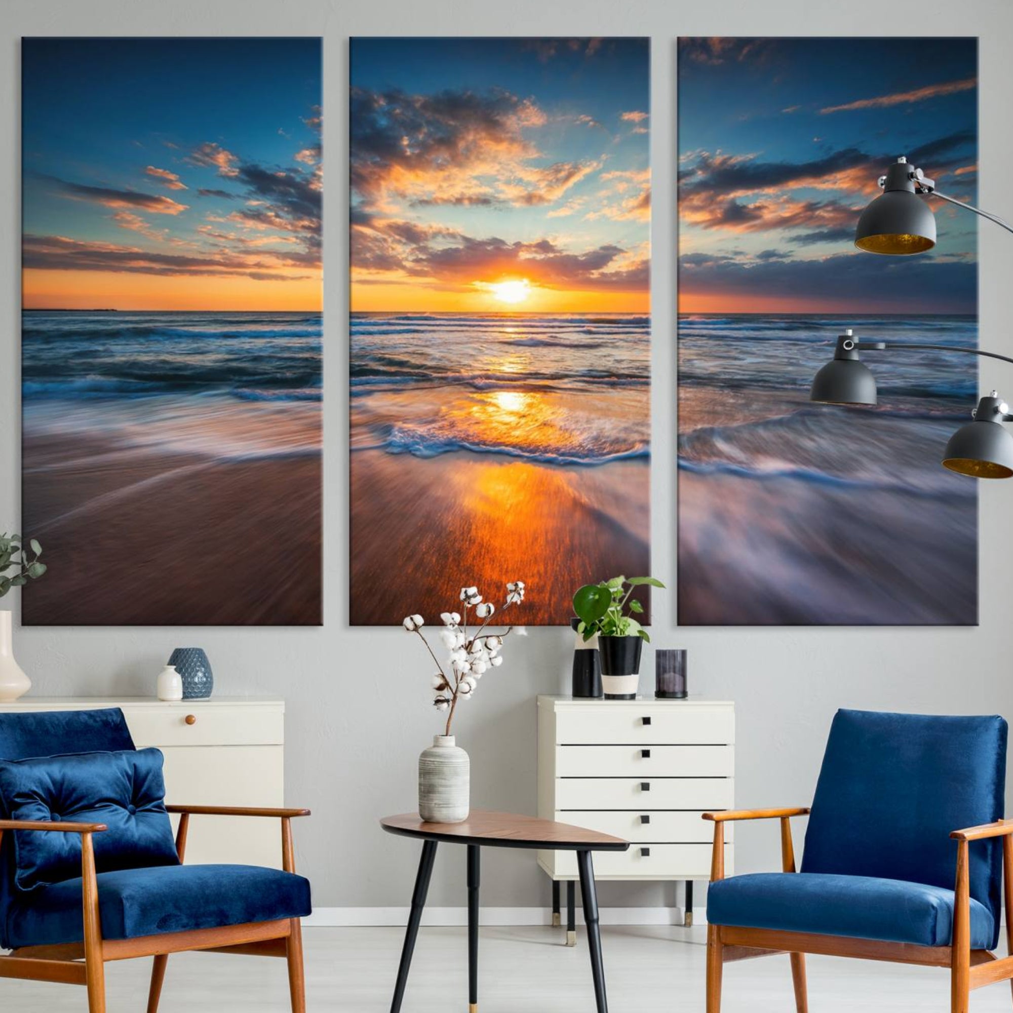 75542-MGV-CV-36X24-Beautiful Sunset over the Horizon Beach Canvas Wall Art Ocean Canvas Artwork