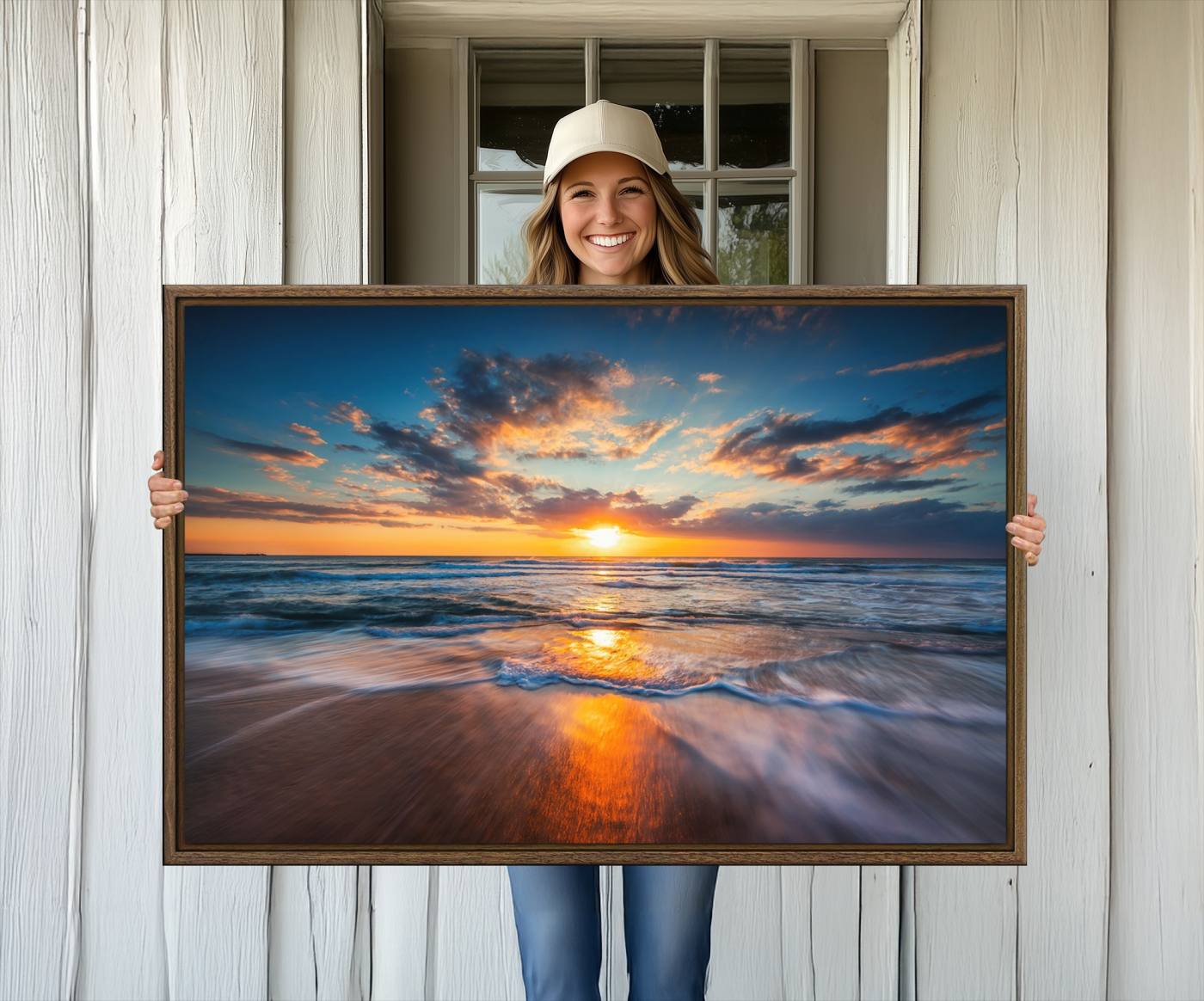 75542-MGV-CV-36X24-Beautiful Sunset over the Horizon Beach Canvas Wall Art Ocean Canvas Artwork