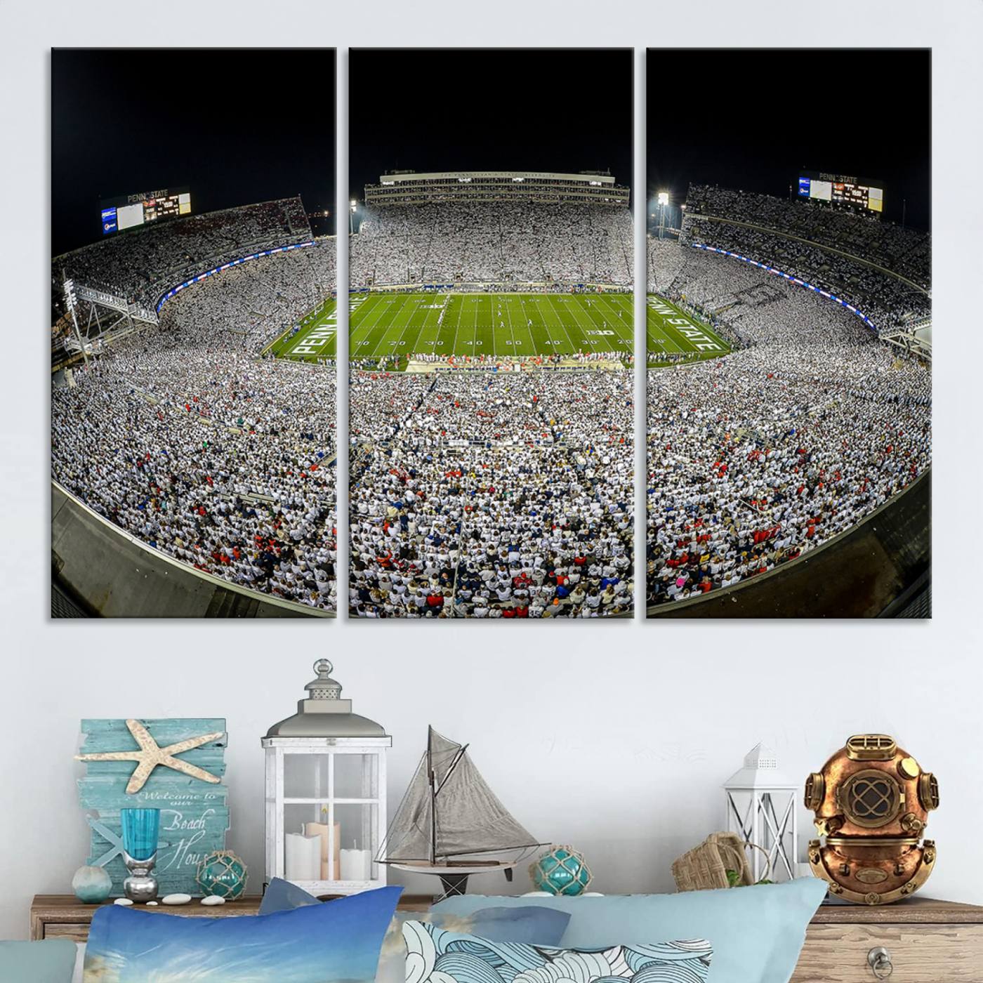 Beaver Stadium Night Game Triple Canvas Wall Art - Penn State Nittany Lions Football Match