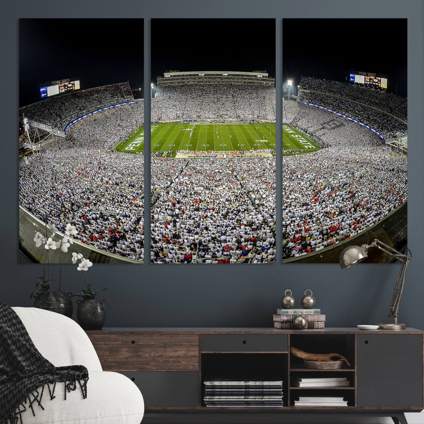 Beaver Stadium Night Game Triple Canvas Wall Art - Penn State Nittany Lions Football Match