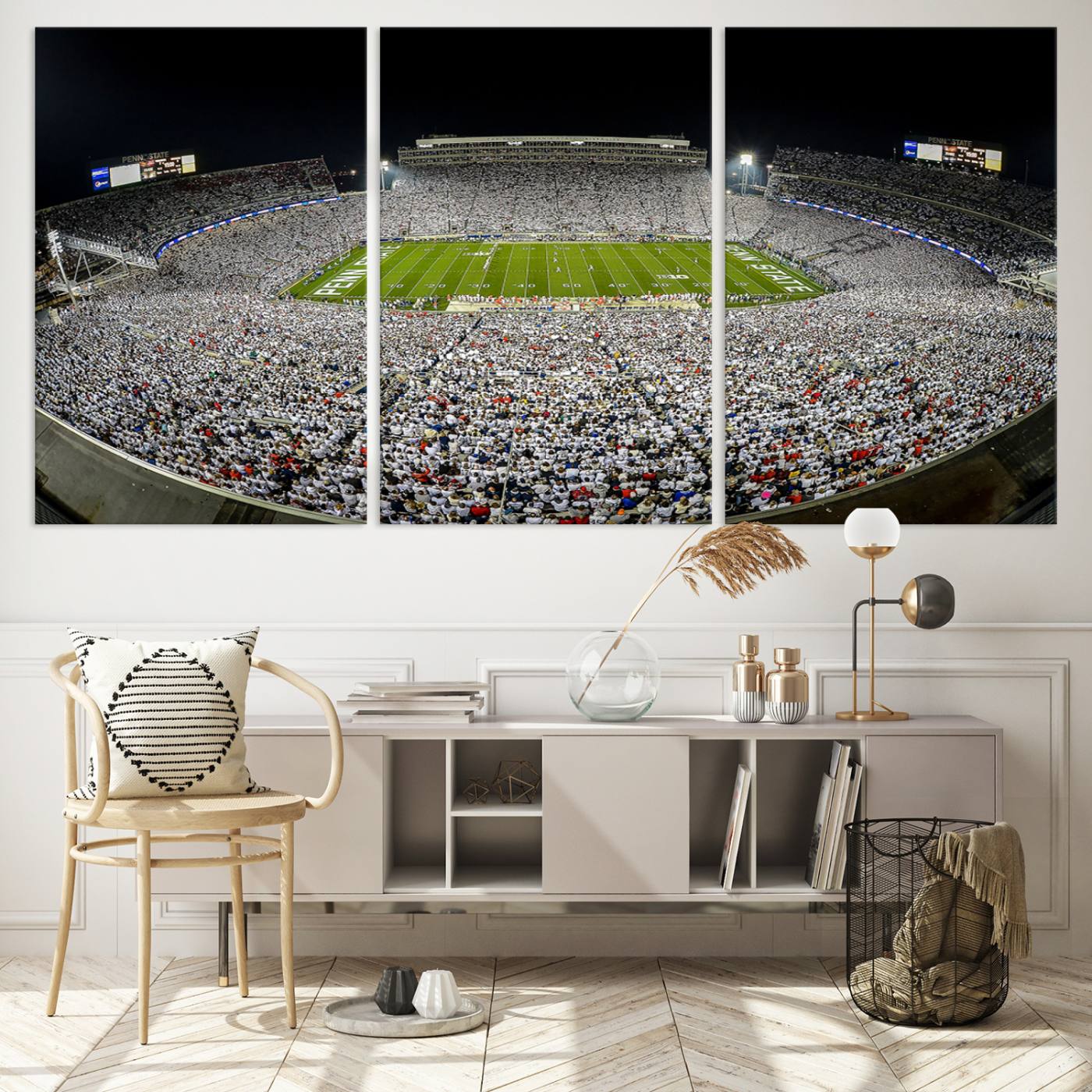Beaver Stadium Night Game Triple Canvas Wall Art - Penn State Nittany Lions Football Match