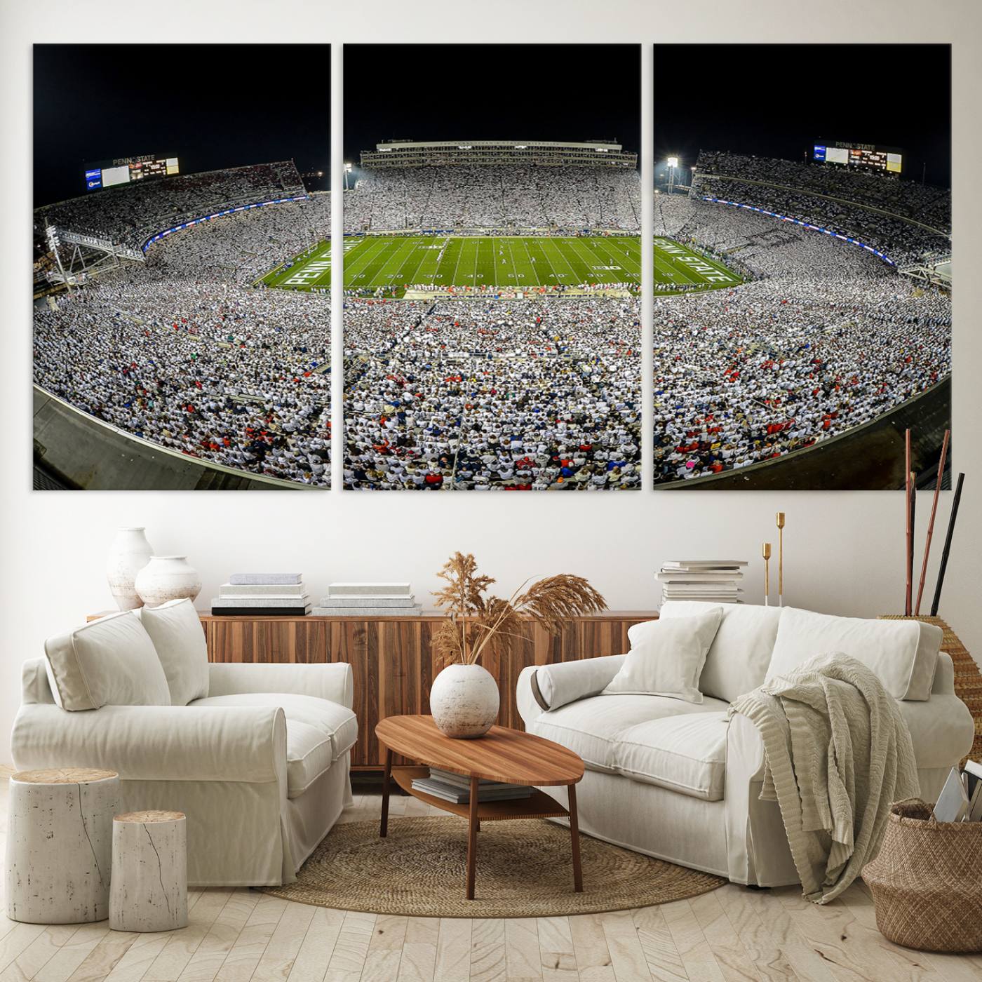 Beaver Stadium Night Game Triple Canvas Wall Art - Penn State Nittany Lions Football Match
