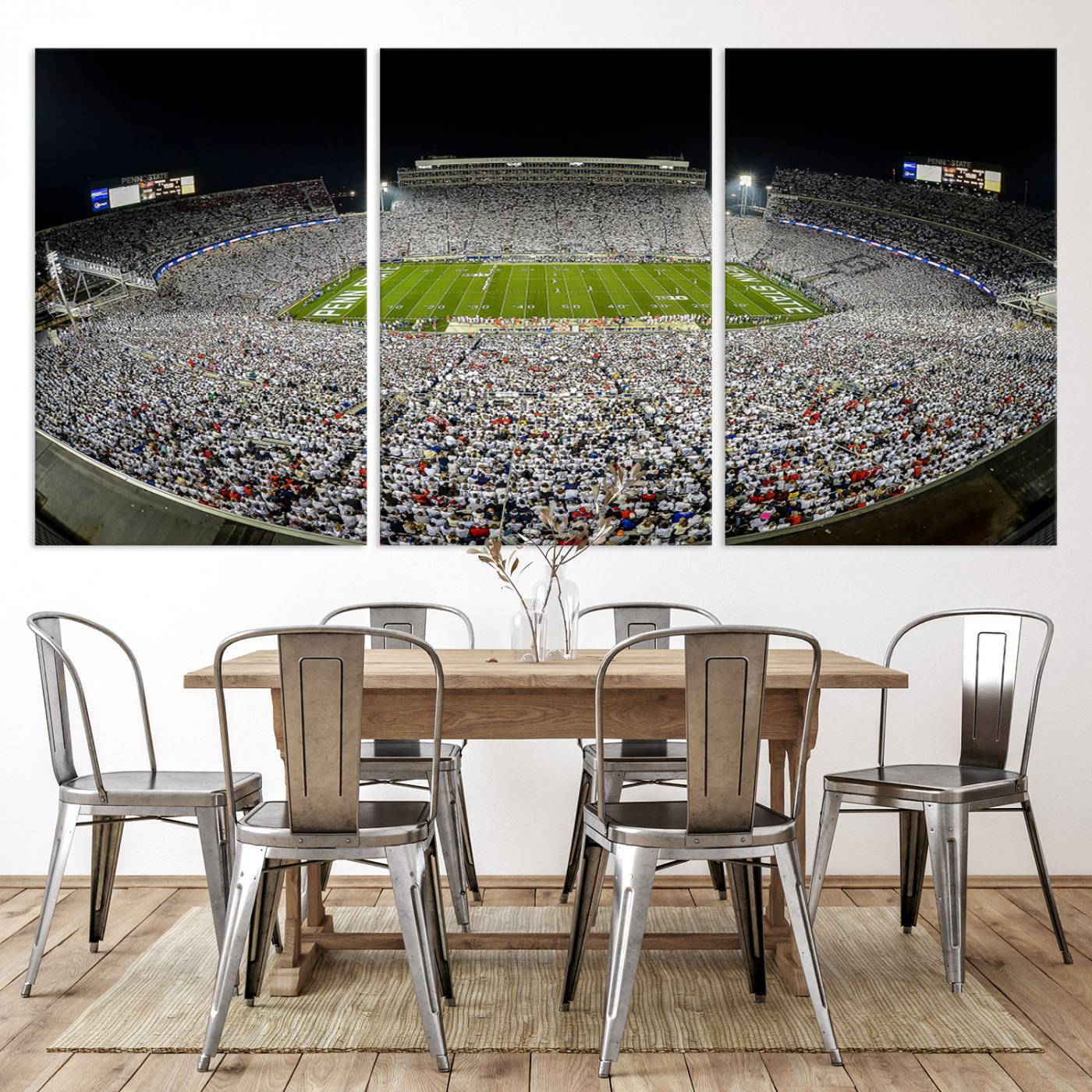 Beaver Stadium Night Game Triple Canvas Wall Art - Penn State Nittany Lions Football Match