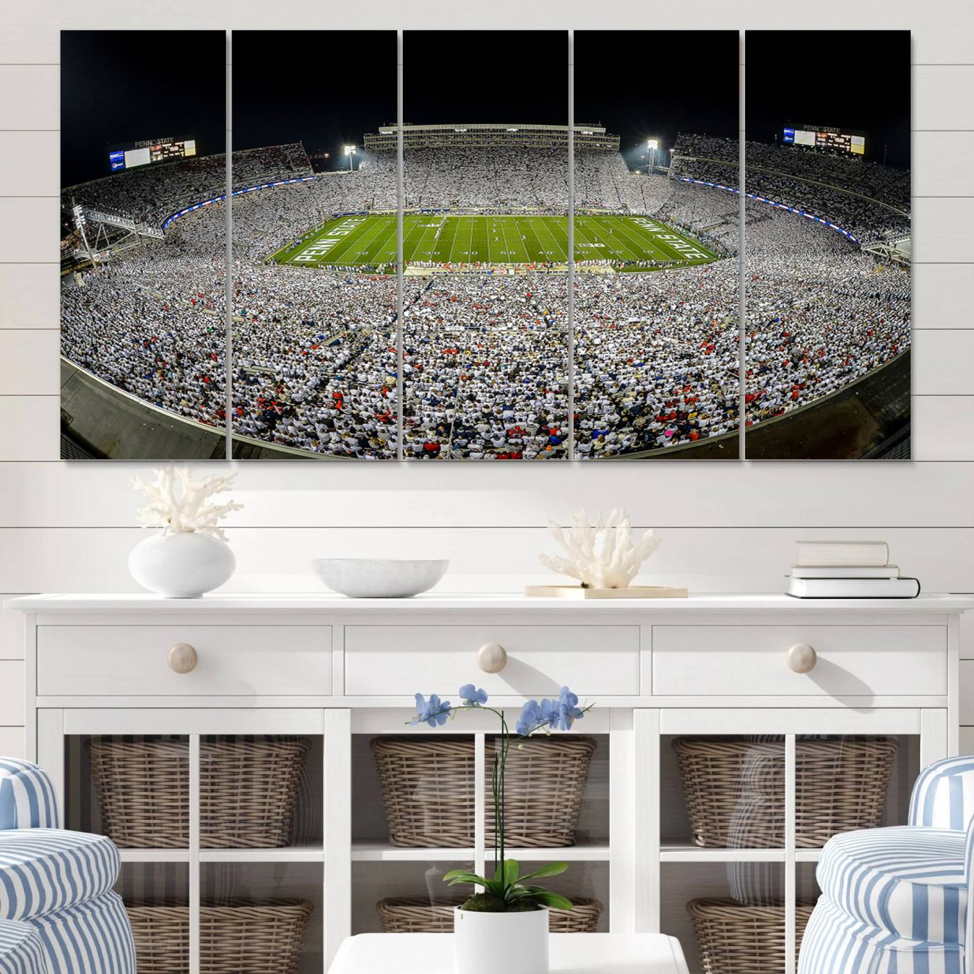 41012-MGV-CV-36X24-Beaver Stadium Night Game Triple Canvas Wall Art - Penn State Nittany Lions Football Match