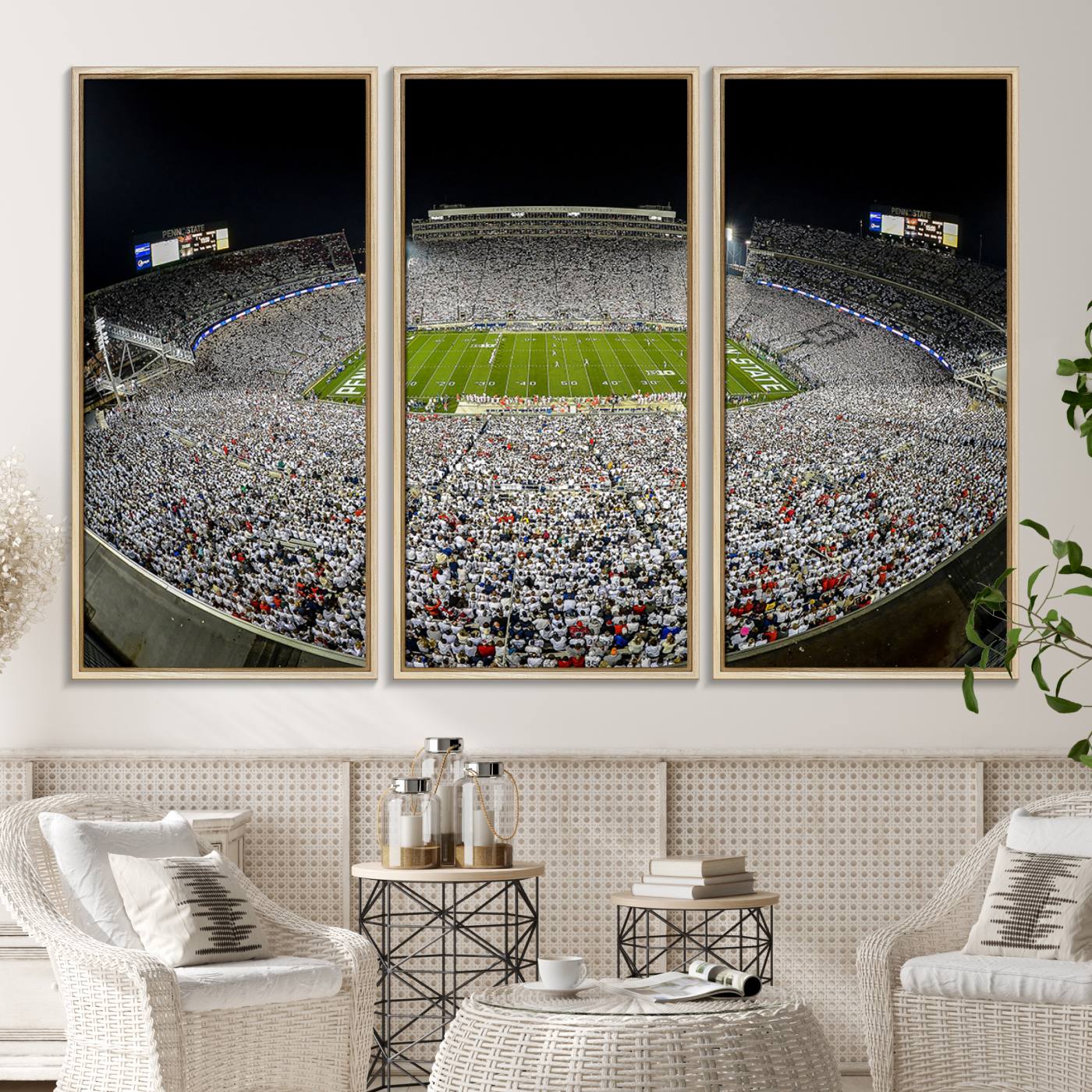 41012-MGV-CV-36X24-Beaver Stadium Night Game Triple Canvas Wall Art - Penn State Nittany Lions Football Match