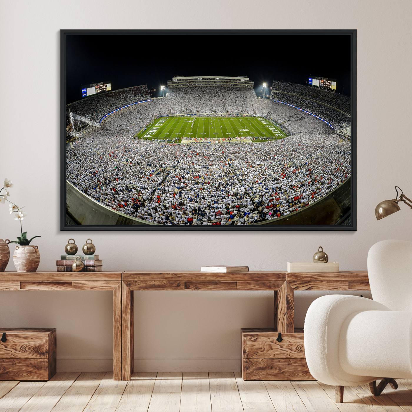 41012-MGV-FC-36X24_Black-Beaver Stadium Night Game Triple Canvas Wall Art - Penn State Nittany Lions Football Match