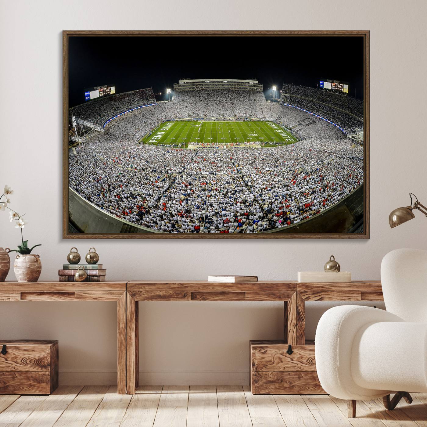 41012-MGV-FC-36X24_Walnut-Beaver Stadium Night Game Triple Canvas Wall Art - Penn State Nittany Lions Football Match