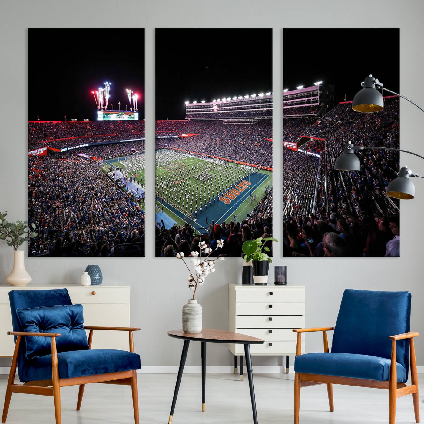 Ben Hill Griffin Stadium Night Game Triple Canvas Wall Art - Florida Gators Football Match