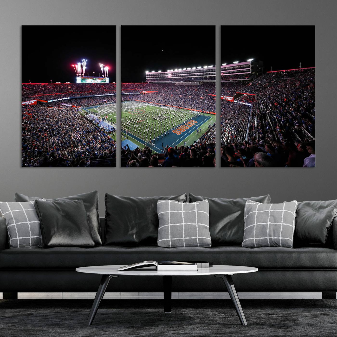 46899-MGV-CV-36X24-Ben Hill Griffin Stadium Night Game Triple Canvas Wall Art - Florida Gators Football Match