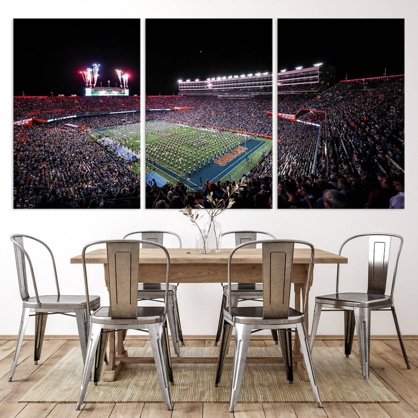 46899-MGV-CV-36X24-Ben Hill Griffin Stadium Night Game Triple Canvas Wall Art - Florida Gators Football Match