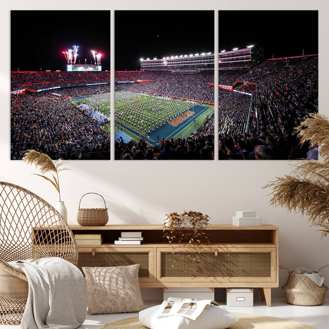 46899-MGV-CV-36X24-Ben Hill Griffin Stadium Night Game Triple Canvas Wall Art - Florida Gators Football Match