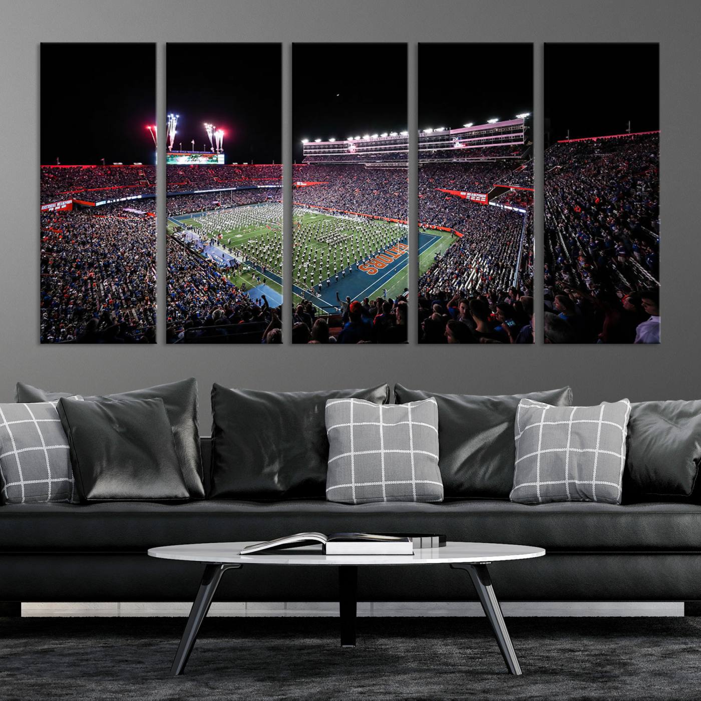 46899-MGV-CV-36X24-Ben Hill Griffin Stadium Night Game Triple Canvas Wall Art - Florida Gators Football Match