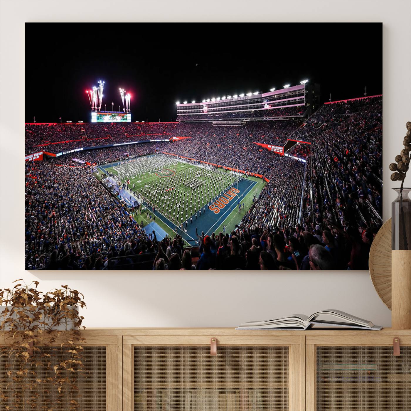 Ben Hill Griffin Stadium Night Game Triple Canvas Wall Art - Florida Gators Football Match