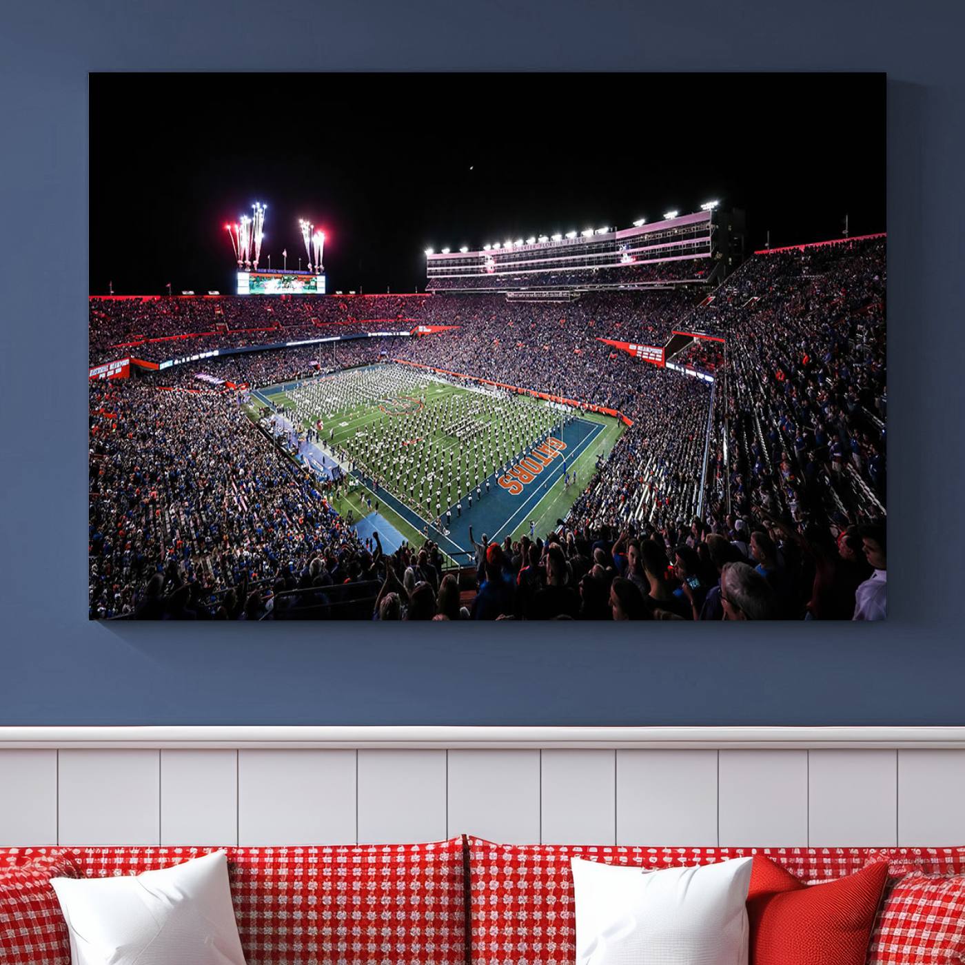 Ben Hill Griffin Stadium Night Game Triple Canvas Wall Art - Florida Gators Football Match