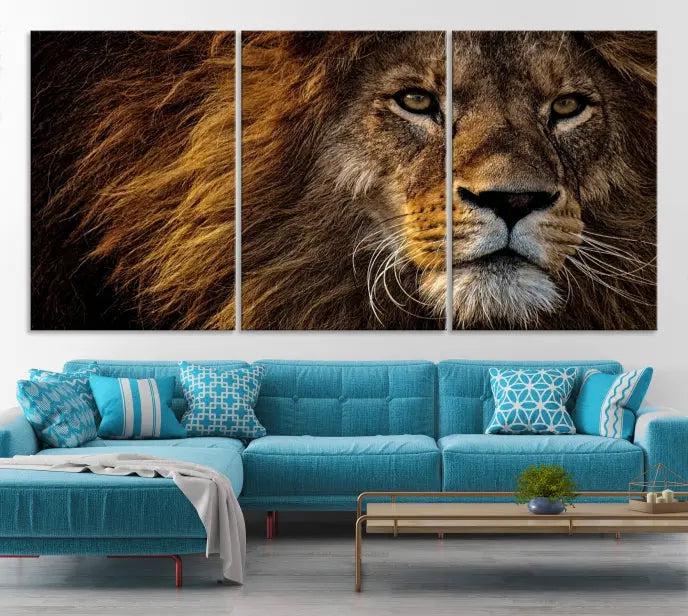 Big Lion Wall Art Canvas Print displayed on museum-quality canvas.