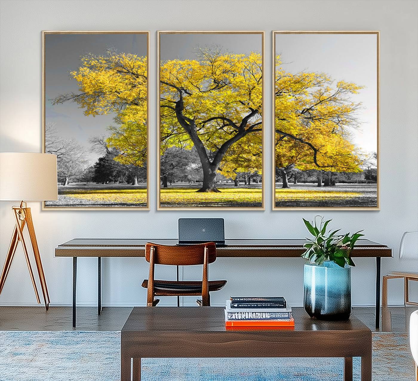 87659-MGV-FC-48X32-3P_Natural-Big Yellow Tree Canvas Wall Art Print Black White Yellow Art Painting