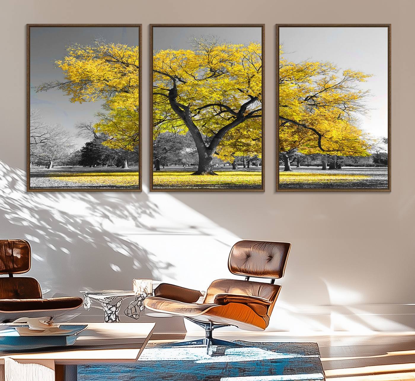 87659-MGV-FC-60X30-3P_Walnut-Big Yellow Tree Canvas Wall Art Print Black White Yellow Art Painting