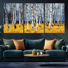 Birch Trees Wall Art Print, Wall Art Landscape Canvas Print Leafless Trees on Yellow Ground