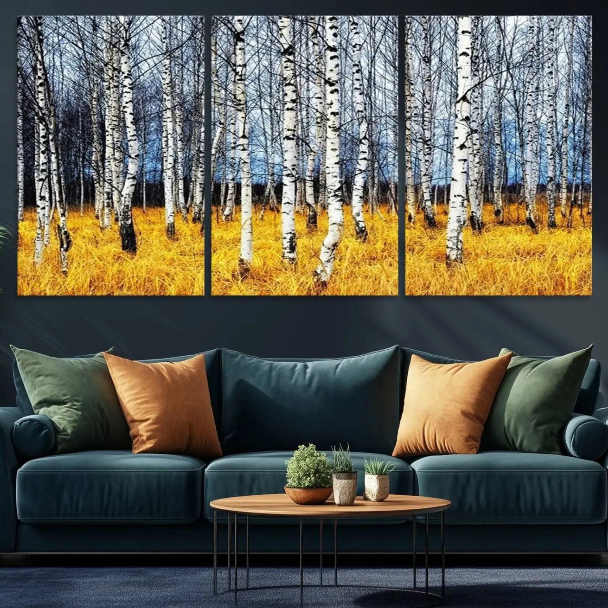 73699-MGV-CV-36X24-Birch Trees Wall Art Print, Wall Art Landscape Canvas Print Leafless Trees on Yellow Ground