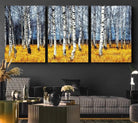 Birch Trees Wall Art Print, Wall Art Landscape Canvas Print Leafless Trees on Yellow Ground