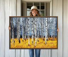 73699-MGV-CV-36X24-Birch Trees Wall Art Print, Wall Art Landscape Canvas Print Leafless Trees on Yellow Ground