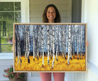 73699-MGV-CV-36X24-Birch Trees Wall Art Print, Wall Art Landscape Canvas Print Leafless Trees on Yellow Ground