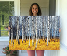 Birch Trees Wall Art Print, Wall Art Landscape Canvas Print Leafless Trees on Yellow Ground