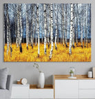 Birch Trees Wall Art Print, Wall Art Landscape Canvas Print Leafless Trees on Yellow Ground