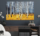Birch Trees Wall Art Print, Wall Art Landscape Canvas Print Leafless Trees on Yellow Ground