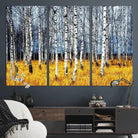 Birch Trees Wall Art Print, Wall Art Landscape Canvas Print Leafless Trees on Yellow Ground