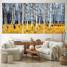 Birch Trees Wall Art Print, Wall Art Landscape Canvas Print Leafless Trees on Yellow Ground