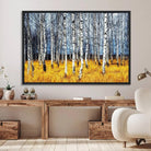 Birch Trees Wall Art Print, Wall Art Landscape Canvas Print Leafless Trees on Yellow Ground