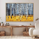 Birch Trees Wall Art Print, Wall Art Landscape Canvas Print Leafless Trees on Yellow Ground