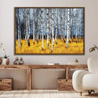 Birch Trees Wall Art Print, Wall Art Landscape Canvas Print Leafless Trees on Yellow Ground