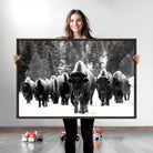 62434-MGV-CV-36X24-Bison Herd in Snow Wall Art Canvas Print | Rustic Western Bison Wall Art for Decor for Living Room, Office, and Farmhouse Decor | Framed