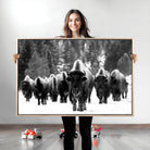 62434-MGV-CV-36X24-Bison Herd in Snow Wall Art Canvas Print | Rustic Western Bison Wall Art for Decor for Living Room, Office, and Farmhouse Decor | Framed