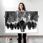 62434-MGV-CV-36X24-Bison Herd in Snow Wall Art Canvas Print | Rustic Western Bison Wall Art for Decor for Living Room, Office, and Farmhouse Decor | Framed