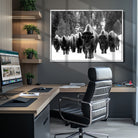 62434-MGV-CV-36X24-Bison Herd in Snow Wall Art Canvas Print | Rustic Western Bison Wall Art for Decor for Living Room, Office, and Farmhouse Decor | Framed