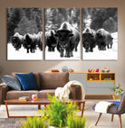 62434-MGV-CV-36X24-Bison Herd in Snow Wall Art Canvas Print | Rustic Western Bison Wall Art for Decor for Living Room, Office, and Farmhouse Decor | Framed