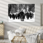 62434-MGV-CV-36X24-Bison Herd in Snow Wall Art Canvas Print | Rustic Western Bison Wall Art for Decor for Living Room, Office, and Farmhouse Decor | Framed