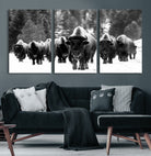 62434-MGV-CV-36X24-Bison Herd in Snow Wall Art Canvas Print | Rustic Western Bison Wall Art for Decor for Living Room, Office, and Farmhouse Decor | Framed