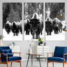62434-MGV-CV-36X24-Bison Herd in Snow Wall Art Canvas Print | Rustic Western Bison Wall Art for Decor for Living Room, Office, and Farmhouse Decor | Framed