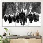 62434-MGV-CV-36X24-Bison Herd in Snow Wall Art Canvas Print | Rustic Western Bison Wall Art for Decor for Living Room, Office, and Farmhouse Decor | Framed