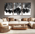 62434-MGV-CV-36X24-Bison Herd in Snow Wall Art Canvas Print | Rustic Western Bison Wall Art for Decor for Living Room, Office, and Farmhouse Decor | Framed