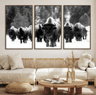 62434-MGV-CV-36X24-Bison Herd in Snow Wall Art Canvas Print | Rustic Western Bison Wall Art for Decor for Living Room, Office, and Farmhouse Decor | Framed